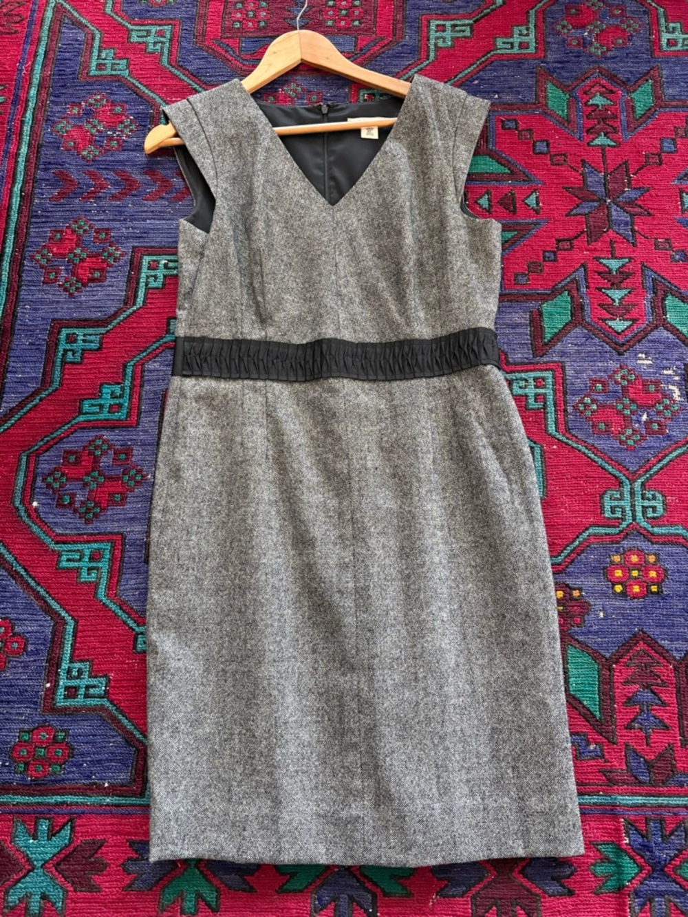 Banana Republic Gray Midi Sheath Dress with Black Waist